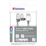 Verbatim Usb Cable (2.0), Usb A Male - Microusb M + Apple Lightning M, 1m, silver, box, 2 In 1 - Adjustable Ending Lightnin - (48869)