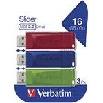 Verbatim Usb Flash disk, Usb 2.0, 16GB, Slider, zeleny, modry, cerveny, Usb A, With Retractable connector, 3 Pcs - (49326)