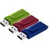 Verbatim Usb Flash disk, Usb 2.0, 16GB, Slider, zeleny, modry, cerveny, Usb A, With Retractable connector, 3 Pcs - (49326)