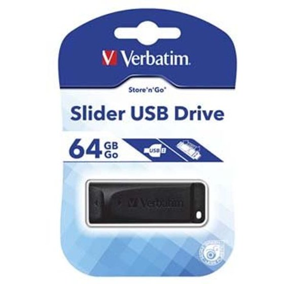 Verbatim Usb Flash disk, Usb 2.0, 64GB, Slider, black, Usb A, With Telescopic Connector - (98698)