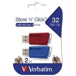 Verbatim Usb Flash disk, Usb 3.0, 32GB, Store N Click, Colour mix, Usb A, With Retractable connector, 2 Pcs - (49308)