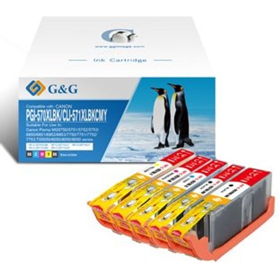 G&G compatible ink with PGI-570XLBK/CLI-571BK/C/M/Y, NP-C-0570XLBK/571XLBKCMY, CMYK, 20,4ml + 10,8ml, ml - (NP-C-0570XLBK/571XLB)