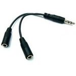 Logo Audio multiplug, Jack (3.5mm) M - 2x Jack (3.5mm) F, 0.2 m, stereo, black, cable, EOL - (26857)
