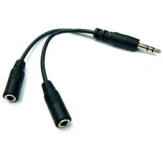 Logo Audio multiplug, Jack (3.5mm) M - 2x Jack (3.5mm) F, 0.2 m, stereo, black, cable, EOL - (26857)