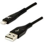 Logo USB cable (2.0), USB A male - Apple Lightning M, 1m, MFi certification, 5V / 2.4A, black, box, nylon braided, aluminium conne - (KUATCML10BBL)