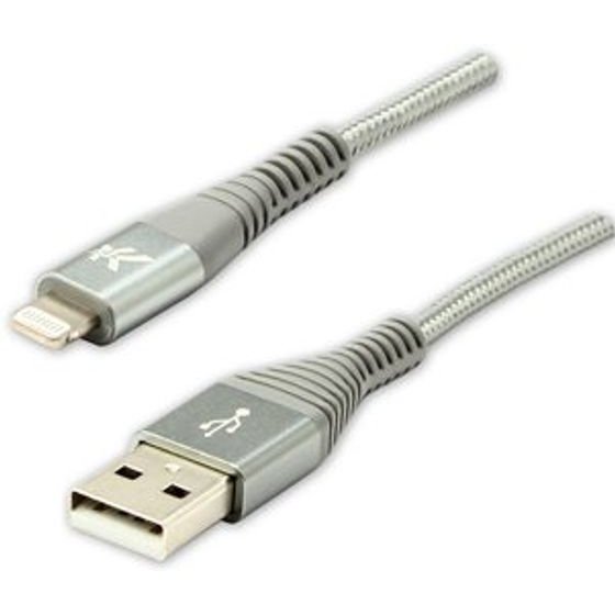 Logo USB cable (2.0), USB A male - Apple Lightning M, 2m, MFi certification, 5V / 2.4A, silver, box, nylon braided, aluminium conn - (KUATCML20ABL)