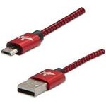 Logo USB cable (2.0), USB A male - microUSB M, 1m, 480 Mb/s, 5V/2A, red, box, nylon braided, aluminium connector cover, EOL - (KUARCTL10MBL)