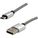 Logo USB cable (2.0), USB A male - microUSB M, 1m, 480 Mb/s, 5V/2A, silver, box, nylon braided, aluminium connector cover, EOL - (KUARCTL10SBL)