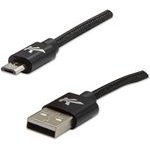 Logo USB cable (2.0), USB A male - microUSB M, 2m, 480 Mb/s, 5V/1A, black, box, nylon braided, aluminium connector cover, EOL - (KUARCTL20BBL)