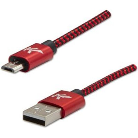 Logo USB cable (2.0), USB A male - microUSB M, 2m, 480 Mb/s, 5V/1A, red, box, nylon braided, aluminium connector cover, EOL - (KUARCTL20MBL)
