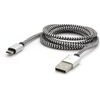 Logo USB cable (2.0), USB A male - microUSB M, 2m, 480 Mb/s, 5V/1A, silver, box, nylon braided, aluminium connector cover, EOL - (KUARCTL20SBL)