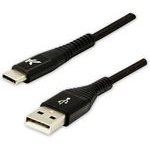Logo USB cable (2.0), USB A male - USB C M, 2m, 480 Mb/s, 5V/3A, black, box, nylon braided, aluminium connector cover, EOL - (KUAHCTL20BBL)