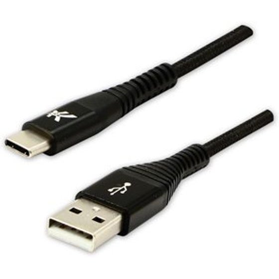 Logo USB cable (2.0), USB A male - USB C M, 2m, 480 Mb/s, 5V/3A, black, box, nylon braided, aluminium connector cover, EOL - (KUAHCTL20BBL)