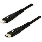 Logo USB cable (2.0), USB C M - Apple Lightning M, 1m, MFi certification, 5V/3A, black, box, nylon braided, aluminium connector co - (KUETCML10BBL)