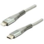 Logo USB cable (2.0), USB C M - Apple Lightning M, 1m, MFi certification, 5V/3A, silver, box, nylon braided, aluminium connector c - (KUETCML10ABL)