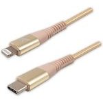 Logo USB cable (2.0), USB C M - Apple Lightning M, 2m, MFi certification, 5V/3A, gold, box, nylon braided, aluminium connector cov - (KUETCML20ZBL)