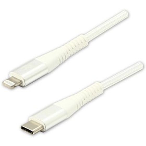 Logo USB cable (2.0), USB C M - Apple Lightning M, 2m, MFi certification, 5V/3A, white, box, nylon braided, aluminium connector co - (KUETCML20TBL)