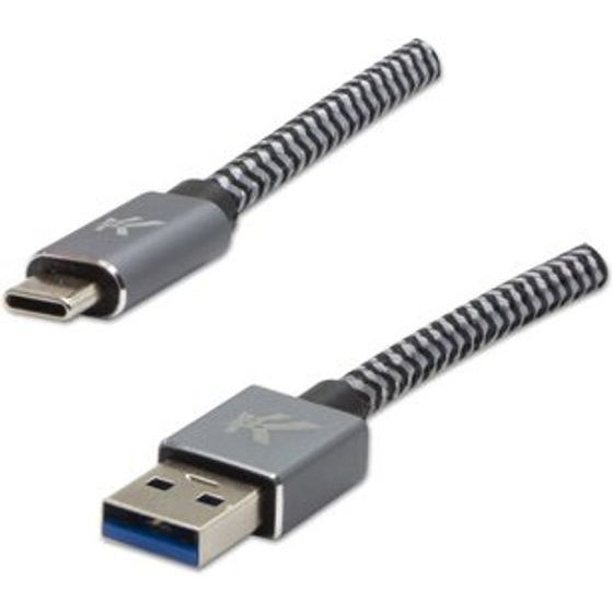 Logo USB cable (3.2 gen 1), USB A male - USB C M, 2m, 5 Gb/s, 5V/2A, grey, box, metal braid, aluminum connector cover, EOL - (KUAHDTA20ABL)