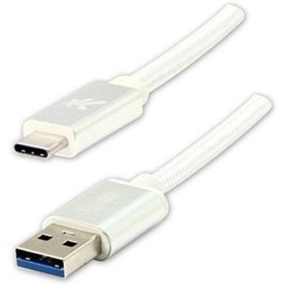 Logo USB cable (3.2 gen 1), USB A male - USB C M, 2m, 5 Gb/s, 5V/3A, white, box, nylon braided, aluminium connector cover, EOL - (KUAHDTL20TBL)