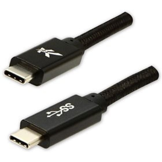 Logo USB cable (3.2 gen 1), USB C M - USB C M, 2m, 5 Gb/s, 5V/3A, black, box, nylon braided, aluminium connector cover, EOL - (KUEHDTL20BBL)