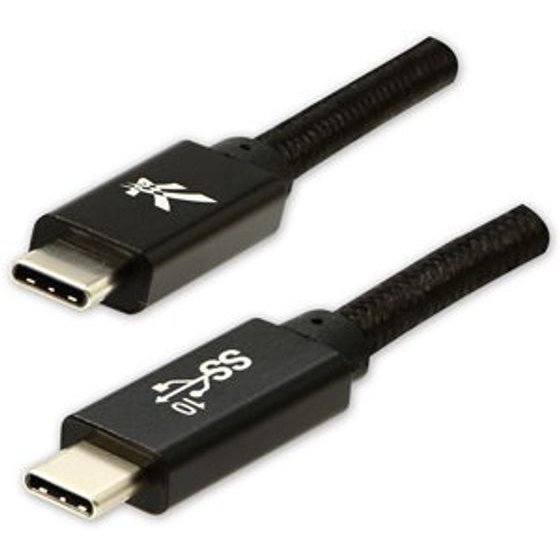 Logo USB cable (3.2 gen 2), USB C M - USB C M, 1m, Power Delivery 100W, 10 Gb/s, 20V/5A, black, box, nylon braided, aluminium conn - (KUEHERL10BBL)