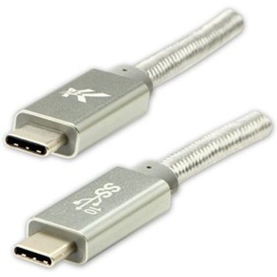 Logo USB cable (3.2 gen 2), USB C M - USB C M, 1m, Power Delivery 100W, 10 Gb/s, 20V/5A, silver, box, nylon braided, aluminium con - (KUEHERL10ABL)
