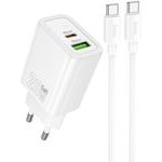 Hoco 220V 20W, GaN, USB-A + USB-C + Cable Type-C - Type-C, Gentle /white/ - N61