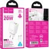 Hoco 220V 20W, GaN, USB-A + USB-C + Cable Type-C - Type-C, Gentle /white/ - N61