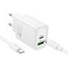 Hoco 220V 20W, GaN, USB-A + USB-C + Cable Type-C - Type-C, Gentle /white/ - N61