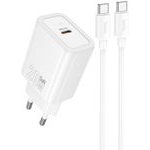 Hoco 220V 20W, GaN, USB-C + Cable Type-C - Type-C, Gentle /white/ - N60