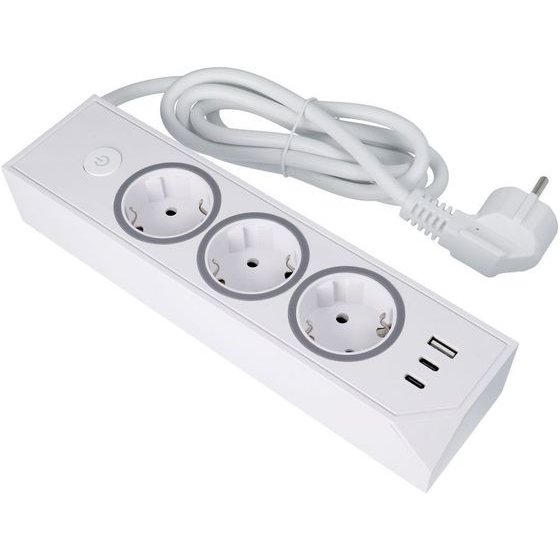 Power Strip With 3 Sockets Max 3680W, 1xUsb A, 2x Type C 25W Ports With 1,5m Power Cable E59 White OEM
