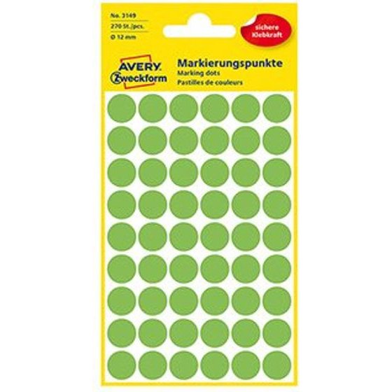 Avery Zweckform Labels 12mm, Neon green, 54 labels, marking, Packed By 5 pcs, For Hand Description - (3149)