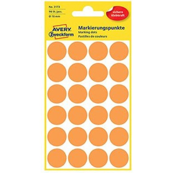 Avery Zweckform Labels 18mm, Neon orange, 24 labels, marking, Packed By 4 pcs, For Hand Description - (3173)