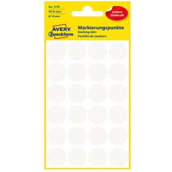 Avery Zweckform Labels 18mm, white, 24 labels, marking, Packed By 4 pcs, For Hand Description - (3170)
