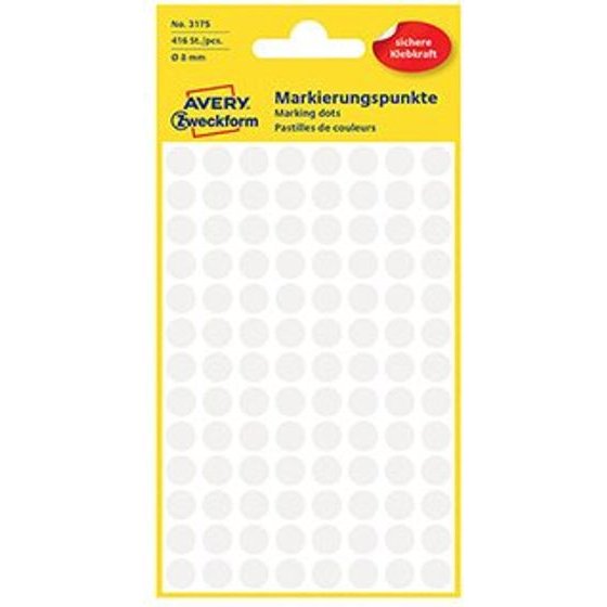 Avery Zweckform Labels 8mm, white, 104 labels, marking, Packed By 4 pcs, For Hand Description - (3175)