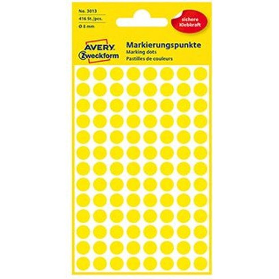 Avery Zweckform Labels 8mm, yellow, 104 labels, marking, Packed By 4 pcs, For Hand Description - (3013)