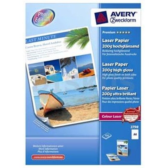 Avery Zweckform Premium Laser Paper, Photo paper, High glossy, white, A4, 200 g/m2, 100 pcs, Laserjet - (2798)