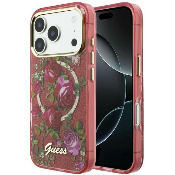 Guess Case Iml Glitter Blossom Roses For Iphone 18 Pro Max / Iphone 17 Pro Max Burgundy - (GUHMP18X6HTBGSLU)