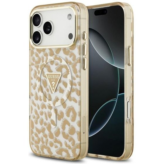 Guess Case Iml Leopard Glitter Triangle Logo Magsafe For Iphone 18 Pro Max /Iphone 17 Pro Max Brown - (GUHMP18XHLEGTGLW)