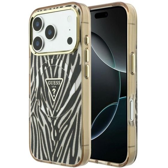 Guess Case Iml Zebra Glitter Triangle Logo Magsafe For Iphone 18 Pro Max / Iphone 17 Pro Max Gold - (GUHMP18X6HZPGTLD)