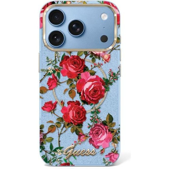 Guess Etui Iml Glitter Blossom Roses Do Iphone 18 Pro / 17 Pro Jasno Niebieski - (GUHMP18L6HTBGSLB)