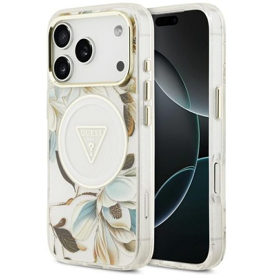 Guess Etui Iml Glitter Flowers Triangle Magsafe Do Iphone 18 Pro / 17 Pro Bialy - (GUHMP18LHFLPEDH)