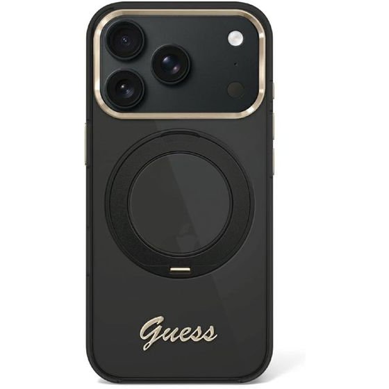 Guess Etui Iml Ring Stand 360 Script Metal Logo Magsafe Do Iphone 18 Pro / 17 Pro Czarny - (GUHMP18L6HCCMSK)