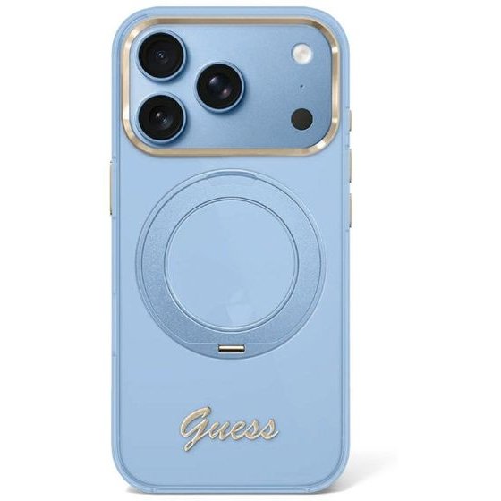Guess Etui Iml Ring Stand 360 Script Metal Logo Magsafe Do Iphone 18 Pro / 17 Pro Jasnoniebieski - (GUHMP18L6HCCMSB)