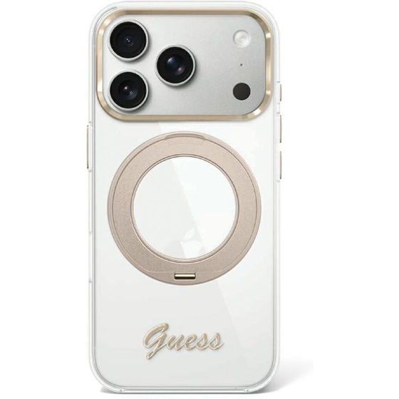 Guess Etui Iml Ring Stand 360 Script Metal Logo Magsafe Do Iphone 18 Pro / 17 Pro Przezroczysty - (GUHMP18L6HCCMST)