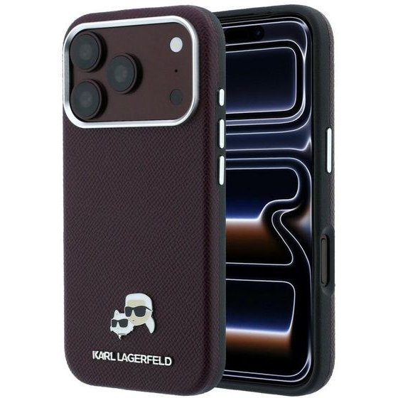 Karl Lagerfeld Etui Grained Heads Metal Magsafe Do Iphone 18 Pro / 17 Pro Burgundowy - (KLHMP18L6PSKCHLR)