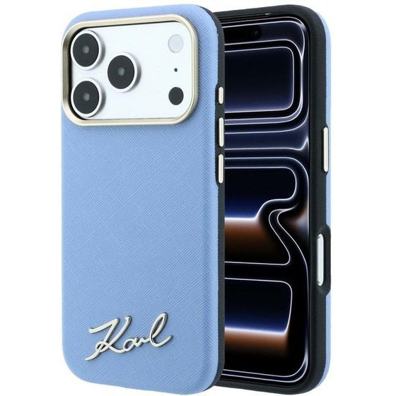 Karl Lagerfeld Etui Saffiano Small Script Metal Logo Magsafe Do Iphone 18 Pro / 17 Pro Jasnoniebieski - (KLHMP18L6PWSKSB)