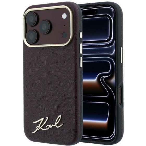Karl Lagerfeld Etui Saffiano Small Script Metal Logo Magsafe Do Iphone 18 Pro Max / 17 Pro Max Burgundowy - (KLHMP18X6PWSKSR)