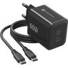 FORCELL Phone Charger F-Energy Gan Iii Crystal Color 2x Usb C Avs SSFC3.0 60W + Silicone Cable Usb C To Usb C VT-60 black