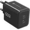 FORCELL Phone Charger F-Energy Gan Iii Crystal Color 2x Usb C Avs SSFC3.0 60W + Silicone Cable Usb C To Usb C VT-60 black